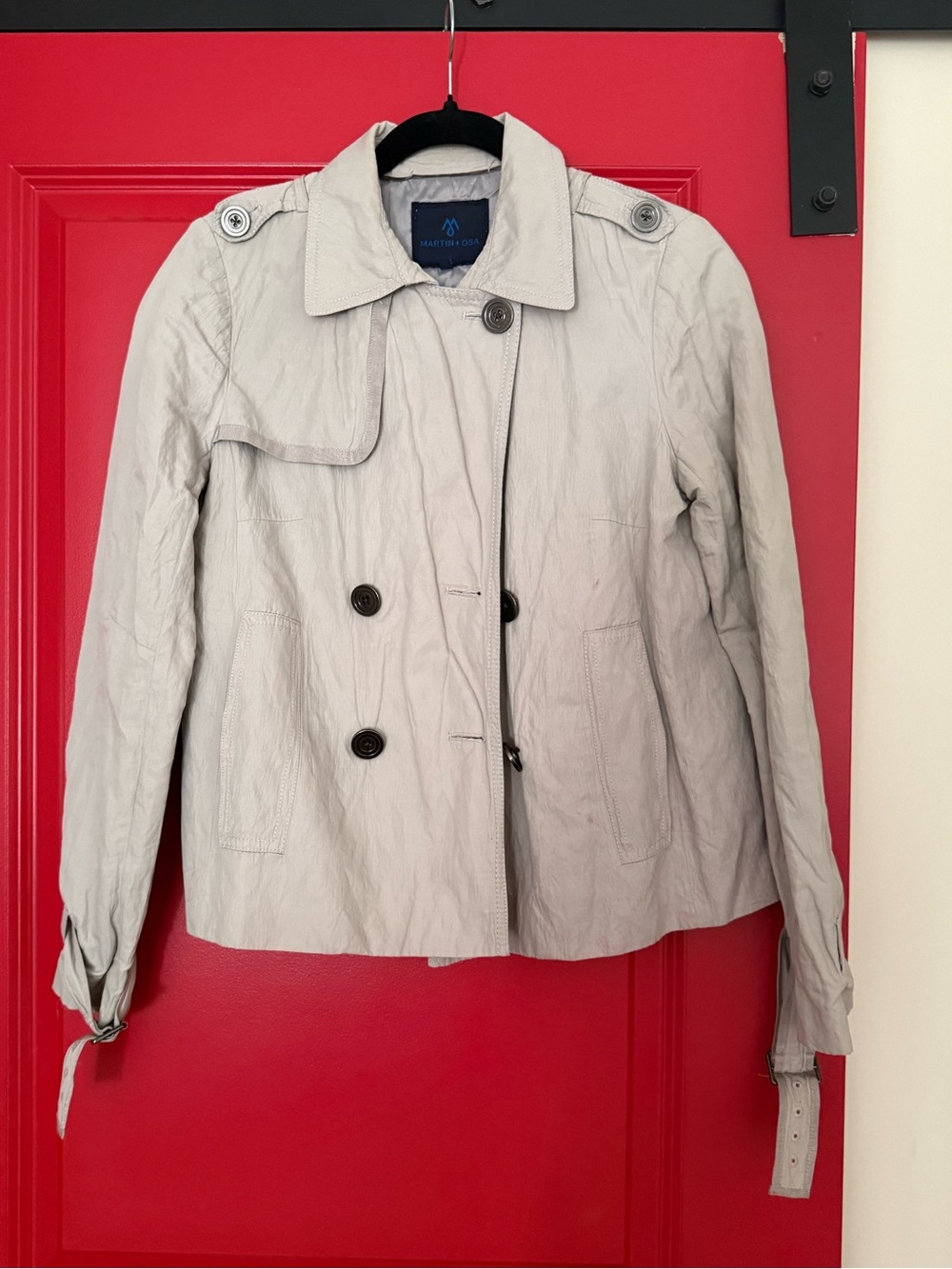 Martin + Osa Light Gray Double-Breasted Trench Jacket
